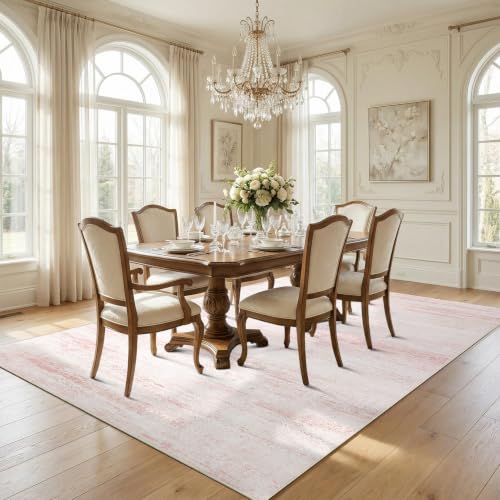Pink 8x10 Moroccan Bloom Area Rug Washable Non-Slip Low-Pile Stain Resistant