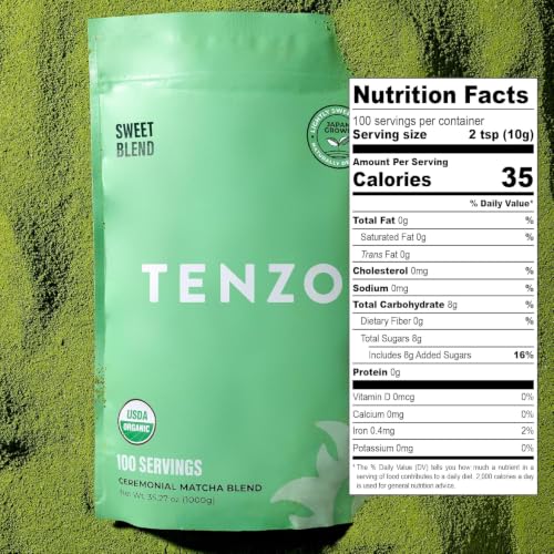 Tenzo Matcha Green Tea Powder Organic Sweetened 35.27 oz - Ceremonial Grade Latte Mix