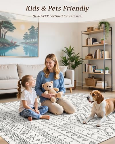 9x12 Washable Non-Slip Moroccan Area Rug - Grey, Living Room Decor