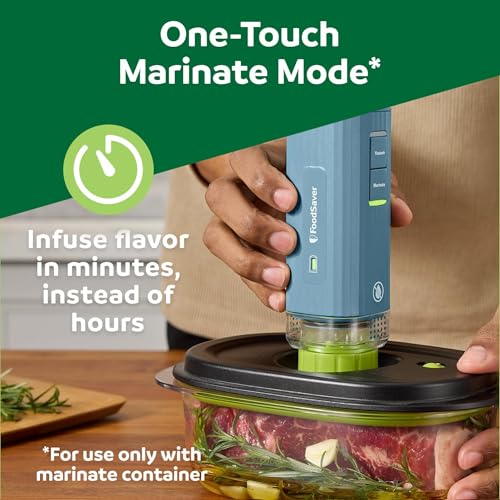 FoodSaver Mini Handheld Vacuum Sealer with Marinate Mode & Blue Charging Dock
