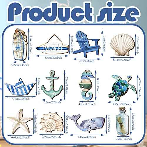 Maitys 36 Pcs Beach Christmas Wooden Ornaments Ocean Xmas Tree Decorations Coastal Nautical Seaside Wood Cutouts Navigation Hanging Ornaments Xmas Decorations for Home Tree Small Crafts(Beach Sea)