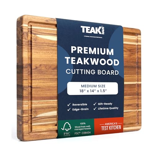 Medium Teakwood Cutting Board with Juice Groove - 18x14 Inches, Reversible