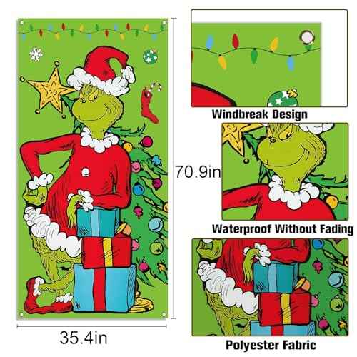 Vohado Green Christmas Door Cover Merry Christmas Winter Holiday Birthday Party Decoration Home Front Door Porch Banner