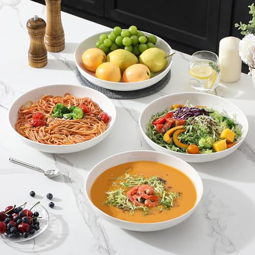 MALACASA Ivory White 10-Inch Pasta Bowls Set of 4, 56 OZ, Microwave & Dishwasher Safe