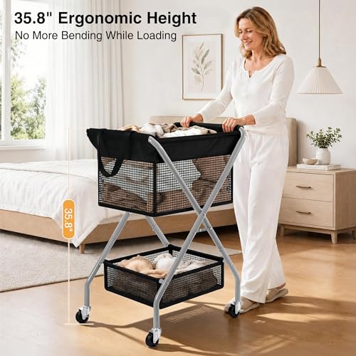 STO STO 75L Foldable Rolling Laundry Cart with Removable Bag & Steel Frame