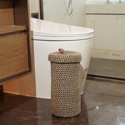 PINXIURY Black Handmade Cotton & Jute Toilet Paper Holder - Freestanding Basket, Fits 3 Mega Rolls, Bathroom Storage