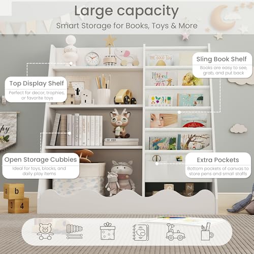 Kids Bookshelf and Toy Storage with 5 Shelves and 4-Tier Cabinet - Wooden Montessori Design