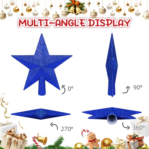 DERAYEE Blue Christmas Tree Topper, 7.9 Inch Glitter Star for Holiday Decor