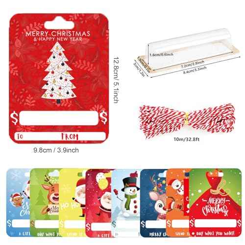 9 Pack Christmas Money Holder Ornaments for Gifting Cash, Xmas Gift Card With Plastic Cover & Adhesive for Decoration, Suit With Tree Gift Bags Boxes