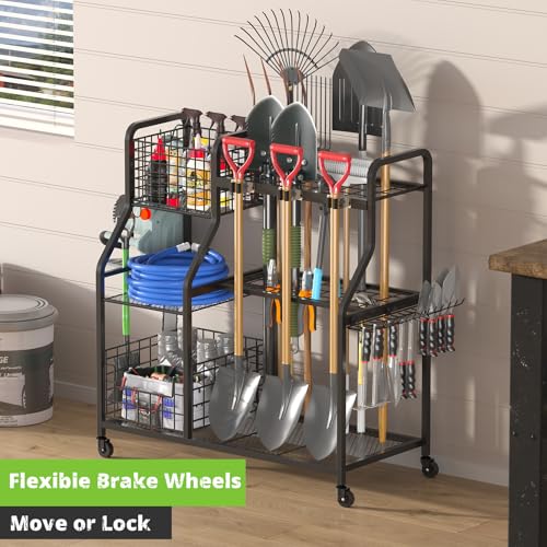 keomaisyto Garden Tool Organizer with Heavy Duty Wheels, 36.2 x 16.5 x 37 in