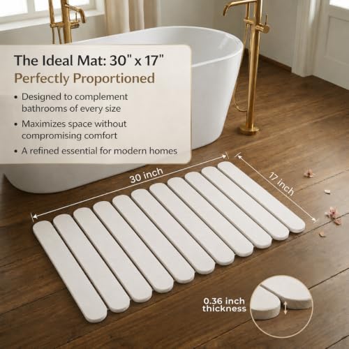 Pebble Nest White Foldable Diatomaceous Earth Bath Mat 30x17 Inches - Quick Dry & Non-Slip