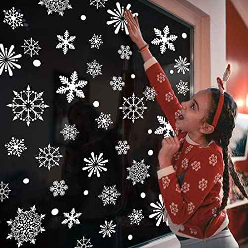 238 PCS Christmas Snowflake Window Clings Decorations, Xmas Window Stickers Decal 8 Sheets