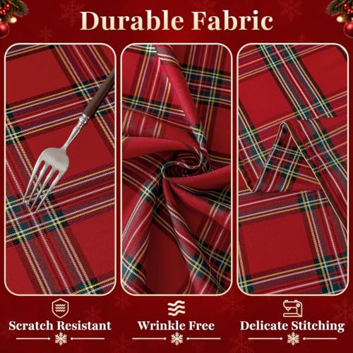 Maymiss Christmas Checkered Tablecloth 52 x 70 Rectangular - Red Tartan Linen Cotton