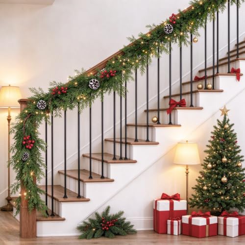 TurnOn 6 ft Prelit Real Touch Cedar Garland with 20 LEDs and Timer