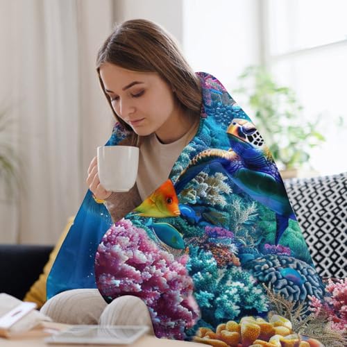 Ocean 50x60 Ocean Sea Turtle Dolphin Throw Blanket - Soft Fleece Plush for Couch Sofa Bed