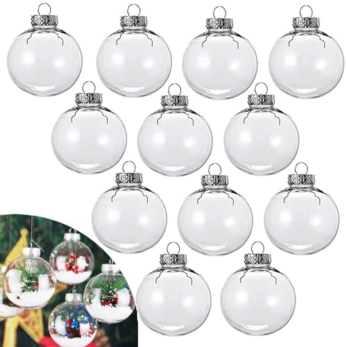 12 pcs Hanging Clear Plastic Fillable Ornaments Balls for Crafting DIY,Round Clear Ball Ornament for Xmas Tree,Home Decoration,Wedding,Party,Christmas