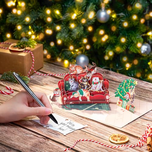 Christmas Sofa Cats Pop Up Card, Meowy Christmas, Xmas Tree, 3D