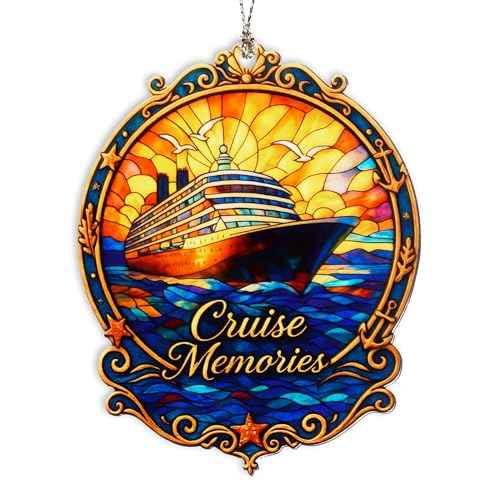 Cruise Memories Ornament ? Nautical Decor | Ocean Sunset ? Travel Keepsake Card ? Christmas Ornament 2025 ? Suncatcher Effect Window ? White elephant gifts - Xmas Tree Funny Decoration