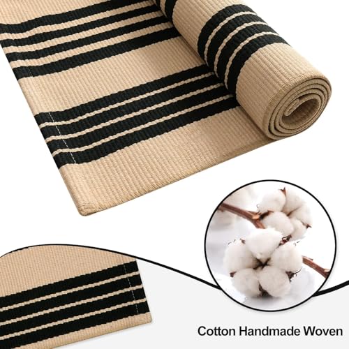 Outdoor Area Rug 4x6 ft Black and Tan Stripe Porch Decor - Tan/Black Variation