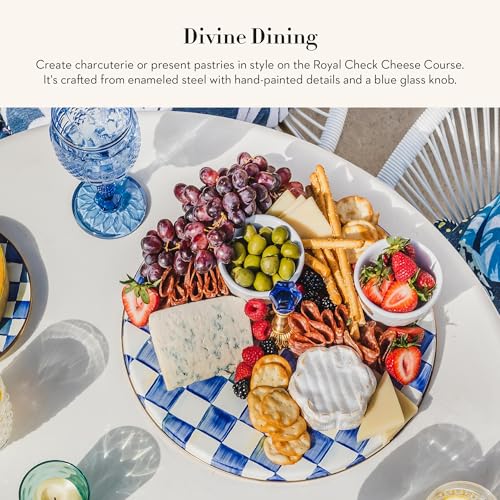 MacKenzie-Childs Cheese Course Charcuterie Board Blue - Royal Check, Round Serving Platter