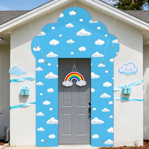 3-Piece Blue Sky White Clouds Door Banner Set for Party & Baby Shower Decor