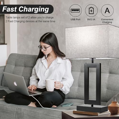 MoMyofdy 22’’ Gray Daylight Touch Control Table Lamp Set of 2 with USB Ports, Dimmable Bedside Lamps for Bedroom & Living Room