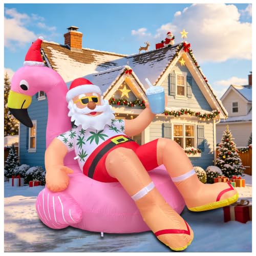 8.2 FT Hawaiian Santa on Flamingo Pool Float Christmas Inflatables