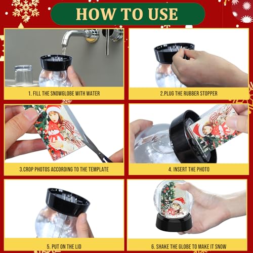 BeapTcely 4 Pack Christmas Snow Globe Photo Frames DIY Waterless Floating Water Globes Black White Silver Gold