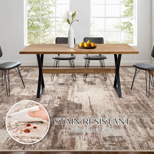 Kakania 8x10 Washable Abstract Area Rug Brown Non-Slip Bedroom Living Room