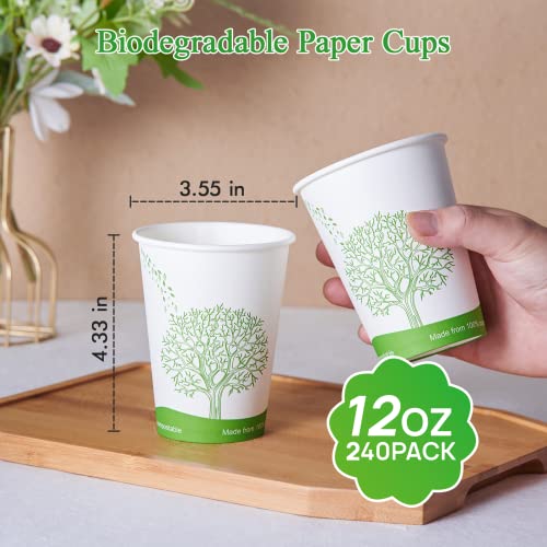 ECOLipak 240 Pack 12oz Compostable Paper Coffee Cups - Biodegradable PLA-lined Disposable Cups
