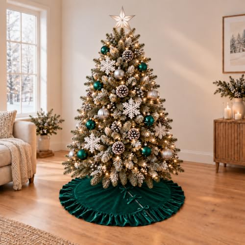 5th LILY Green Velvet Christmas Tree Skirt 36-inch Luxury Holiday Decor