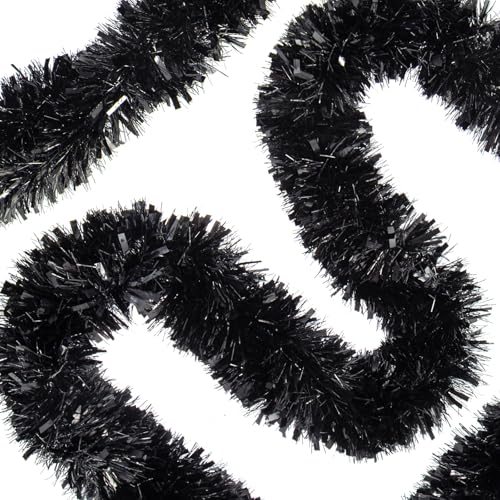 Gloreyan 33ft Black Christmas Tinsel Garland - Foil Glitter Decor for Holiday Tree, Halloween, Weddings