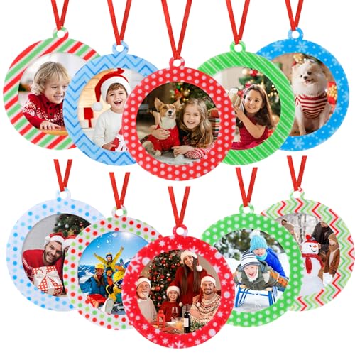 Cakmecwy 40 Pcs Felt Christmas Photo Ornament Frames - Tree Hanging Keepsakes Set (10 Styles, 4 Each, Round 2.7in Outer)