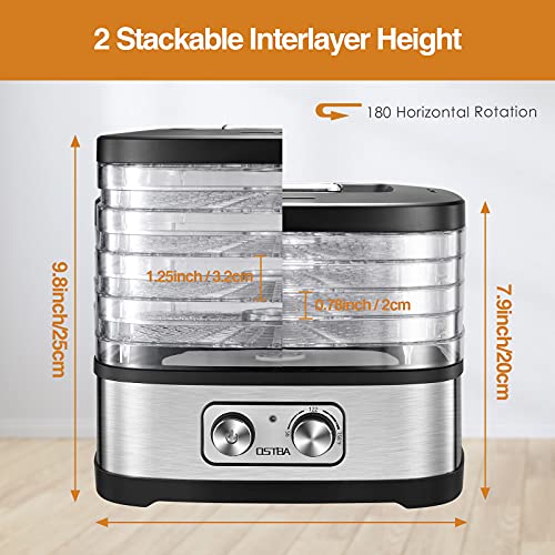 OSTBA Food Dehydrator with 5 Trays & Knob Control - Adjustable Temperature, Compact & BPA-Free