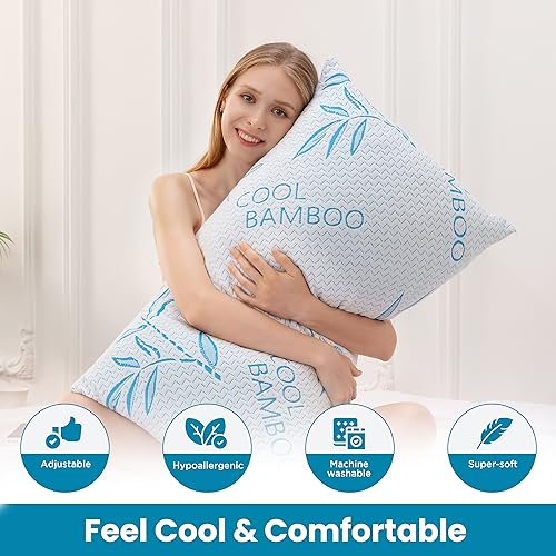 ComfySleep King Size Pillow 2 Pack – Adjustable, Cooling Shredded Memory Foam with Washable Cover