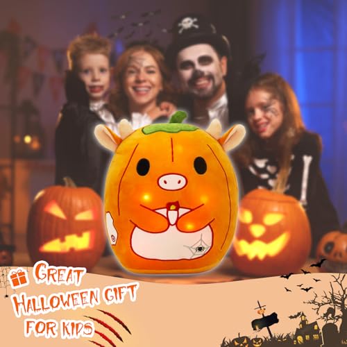Light Up Pumpkin Cow Stuffed Halloween Plush Pillow with LED Light Stuffed Animals Soft Pillow Halloween for Boys Girls