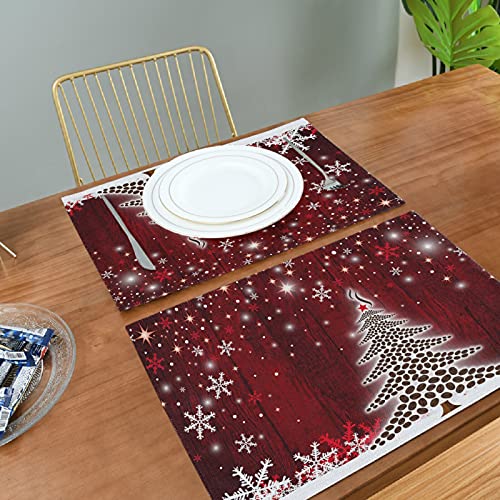 Senya Christmas Placemats Set of 6 - 18 x 12 in Non-Slip Burlap Look, Washable
