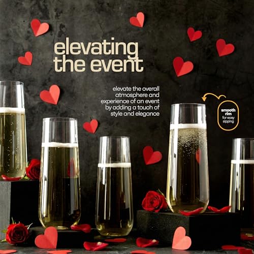 Decadorn 48 Pack Stemless Plastic Champagne Flutes 9 oz Made in USA