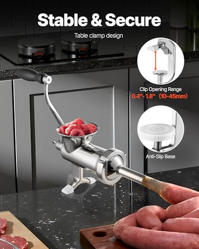 Manual Meat Grinder with Steel Clamp #12 – Stainless Steel Sausage & Mince Maker - Variation of THIS listing