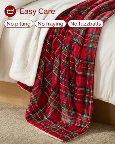 Christmas Sherpa Blanket Throw Size 50x60 Reversible Plaid Holiday Decor - CGK Unlimited