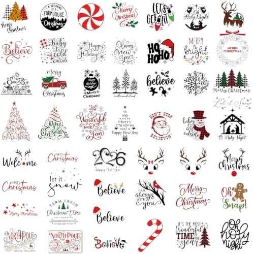 Mancyz 50 Pcs Christmas Stickers for Crafts Waterproof Vinyl Decals for Ornaments & Decor