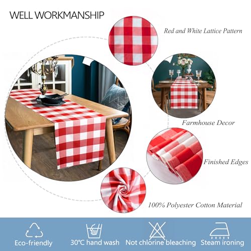 DUOBAO 14x90-Inch Red and White Buffalo Check Farmhouse Table Runner for Holiday & Wedding Decor