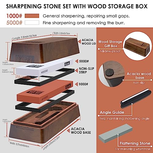 Knife Sharpener Stone Set with Storage Box - Water Whetstone Grit 1000/5000