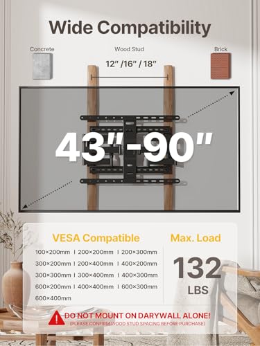 Ultra Slim Full Motion TV Wall Mount for 43-90 Inch TVs – Adjustable & Discreet
