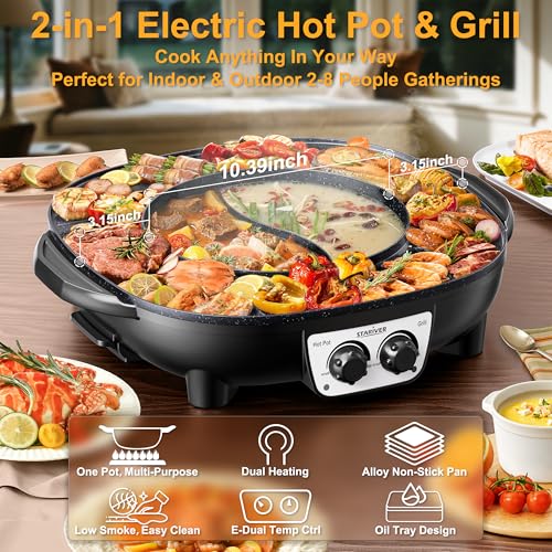 Stariver 2-in-1 Hot Pot & Grill Electric Cooker - Korean BBQ & Shabu Shabu