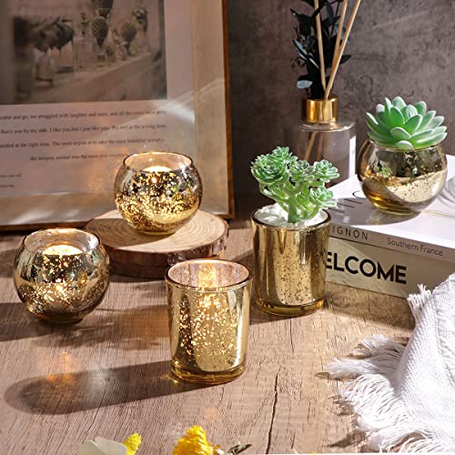 Gold Assorted Votive Candle Holders - 24 Pcs Mercury Glass Tea Light Holders