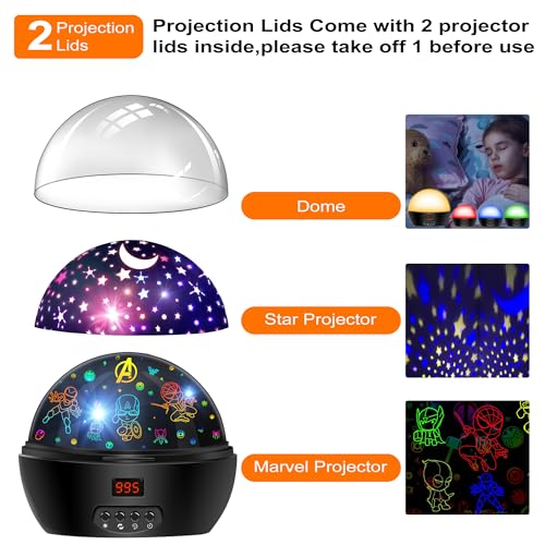 MOKOQI Kid Superhero Night Light Projector with Black Frame, Star & superhero film options