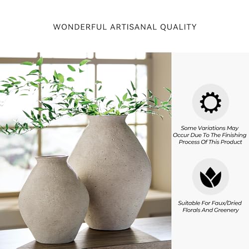 Signature Design by Ashley 12-Inch Tan Ribbed Resin Decorative Vase - Handcrafted Look