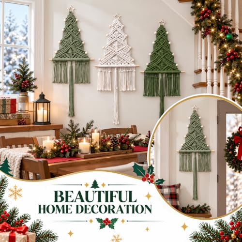 Taysta Macrame Christmas Tree Wall Hanging Decor 3 Pack Sage White Green