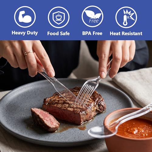 SACATR 1000 Count Clear Plastic Silverware Set — Heavy Duty Forks, Spoons & Knives